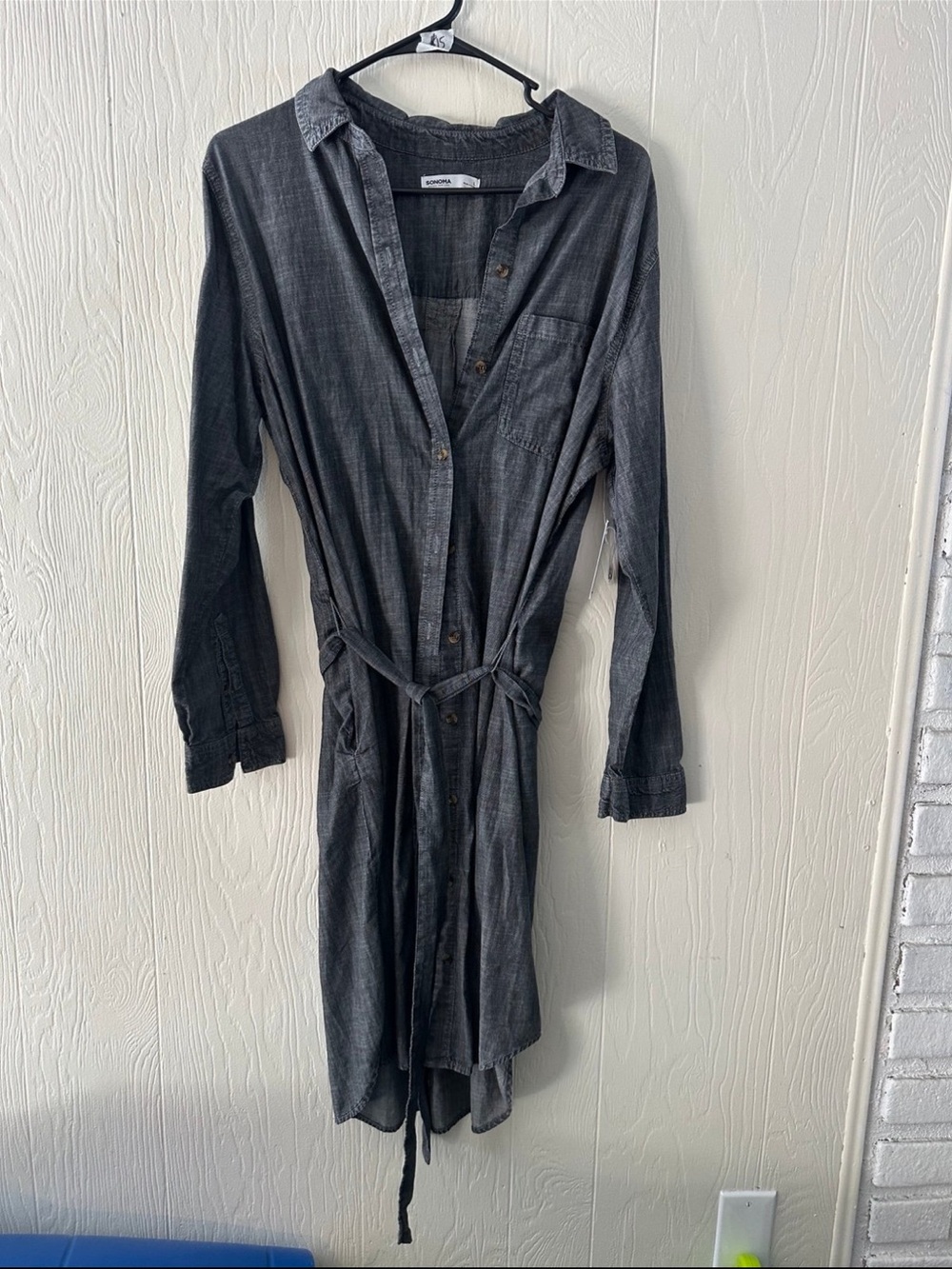 Sonoma Charcoal Gray Button-Front Midi Shirt Dress